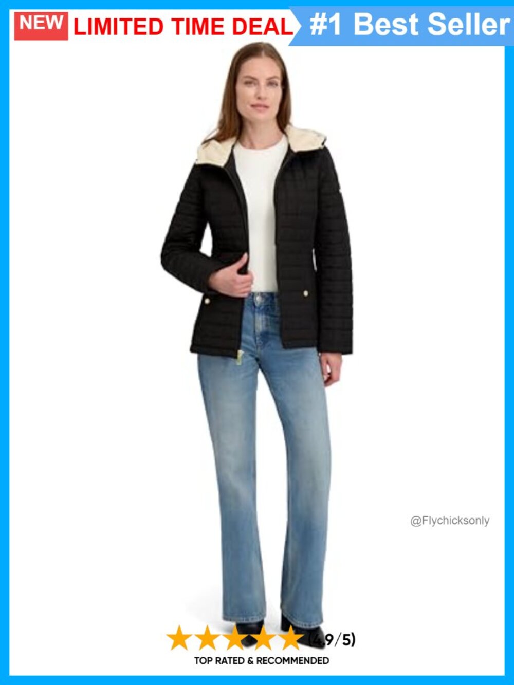 Lightweight Quilted Jacket Sherpa-Lined Hood Zip Front Pockets